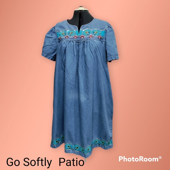 Go Softly Patio Dresses Go Softly Patio Denim Embroidered Dress